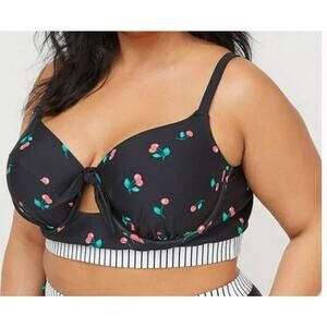 Swim By Cacique Brand Size 38D Longline Cherry Print Bikini Top Lane Bryant